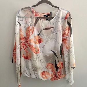 Alfani Orange Floral Sheer Sleeve Blouse